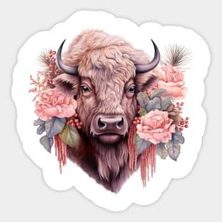 Pink Christmas Bison Sticker